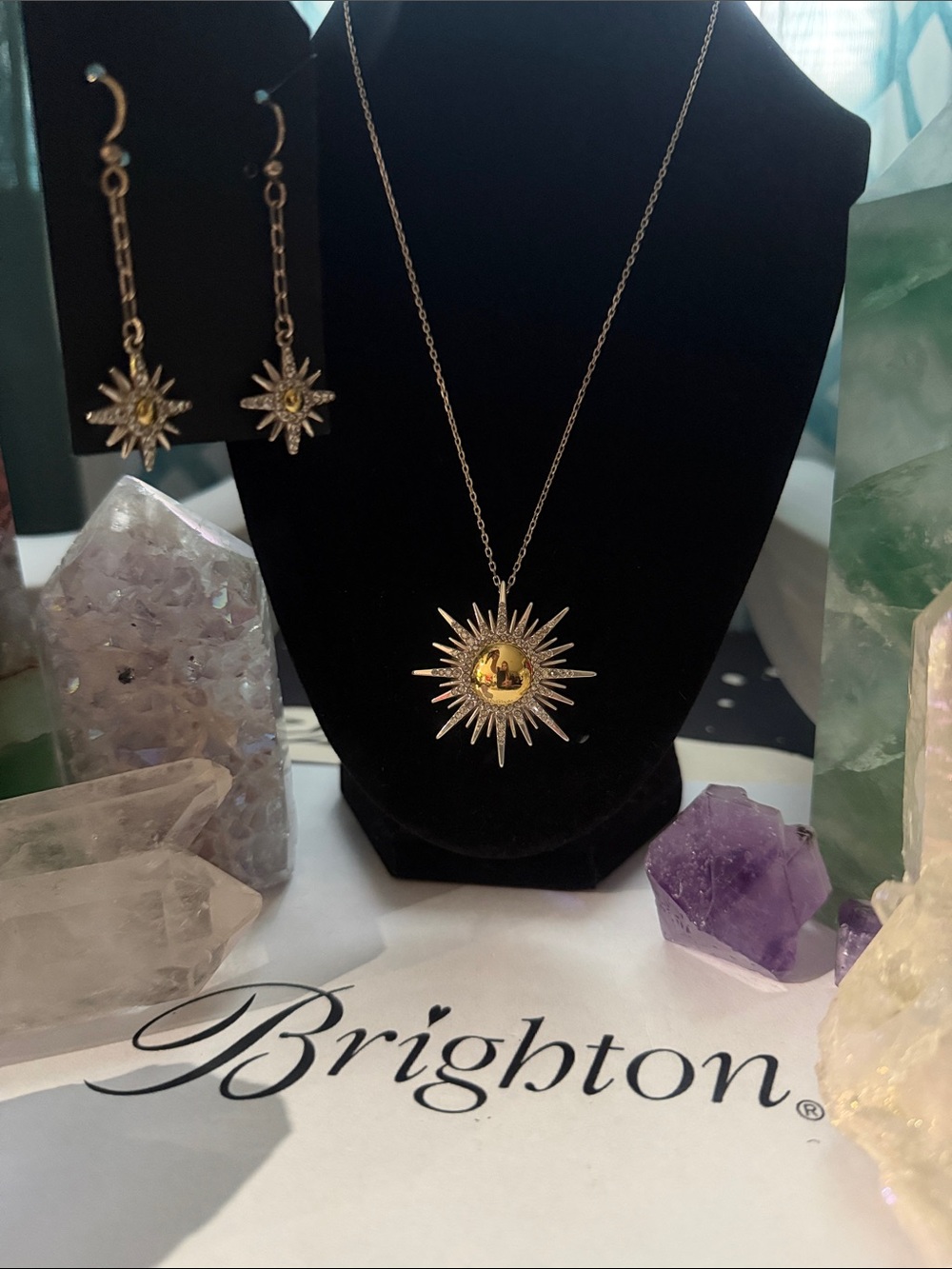 🌞🆕 RARE SUNGLOW SET BRIGHTON Vintage Two-Tone SILVR GOLD SWAROVSKI CRYSTALS 💎
